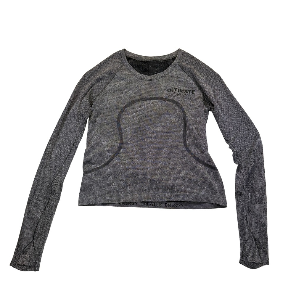 Lululemon Swiftly Tech Long Sleeve Shirt Womens 10 Gray Black Thumbholes Running